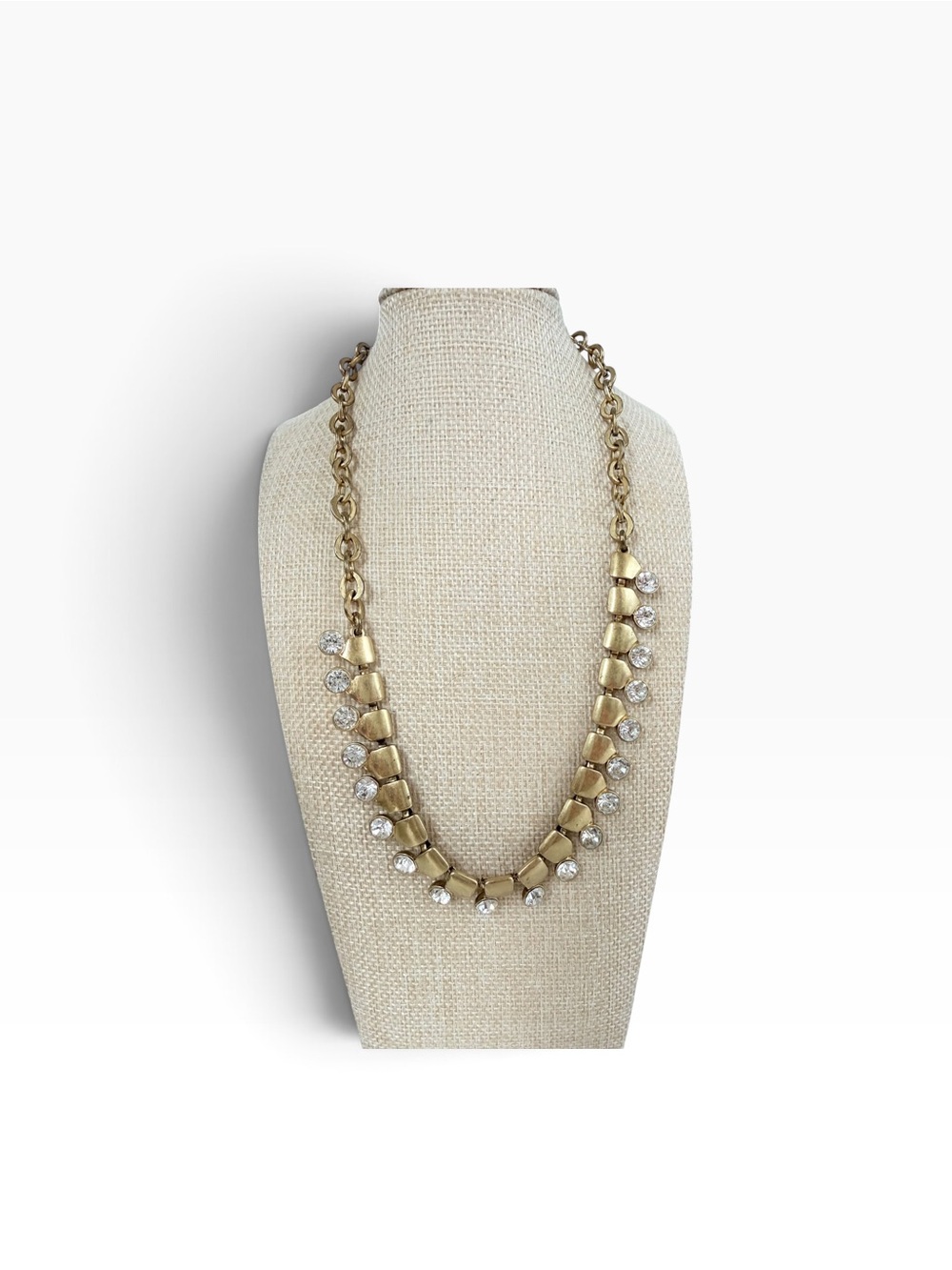 J.Crew burnished Goldtone crystal fringe collar necklace Rhinestones J. Crew